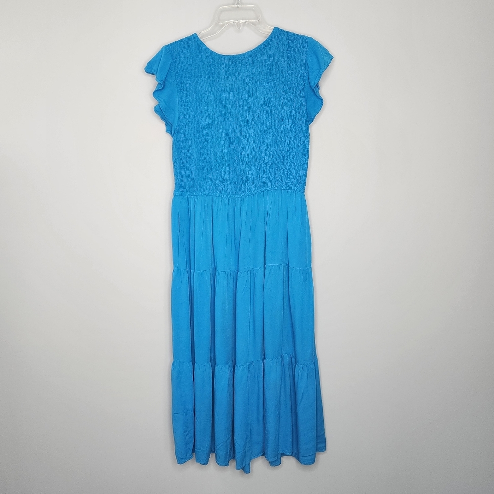 Carribean Blue Smocked Top 3 Tiered Maxi‎ Dress Sz large